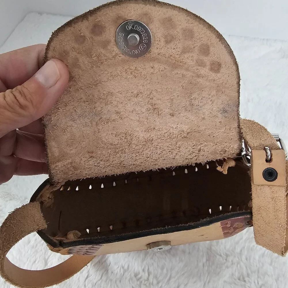 Brown Leather Mexico Mini Crossbody Boho Festival Hippie